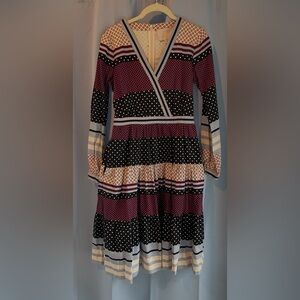 Gal meets Glam dress size 2 Dakota long sleeve cotton pockets maroon blue v neck